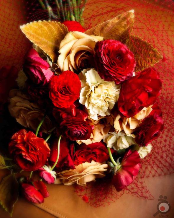 دسته گل عروس رز قرمز زیبا 