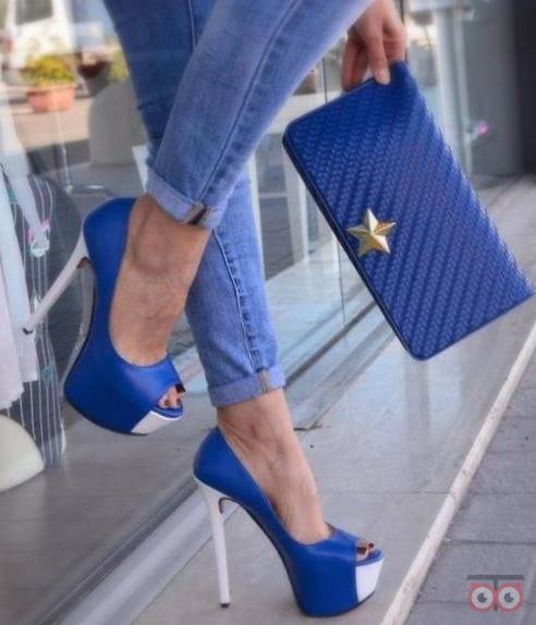  ست کیف و کفش مجلسی زنانه با رنگ میکس آبی و سفید 