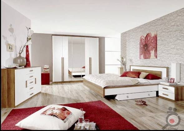 اتاق خواب با تم قرمز و سفید