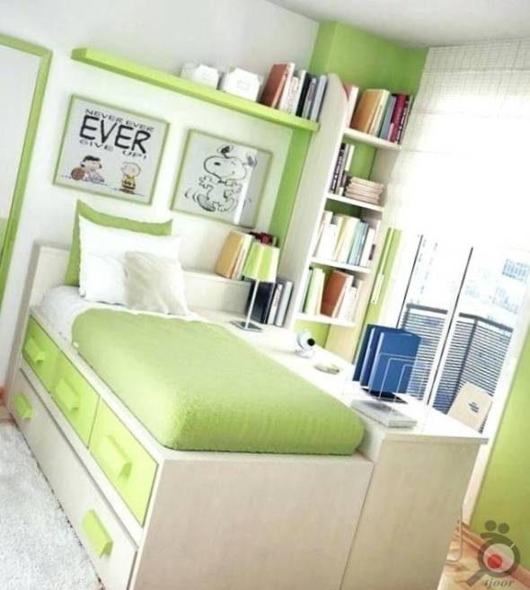 اتاق خواب کوچک رنگ سبز 