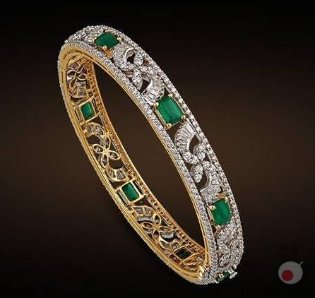 دستبند هندی طلا با سنگ سبز