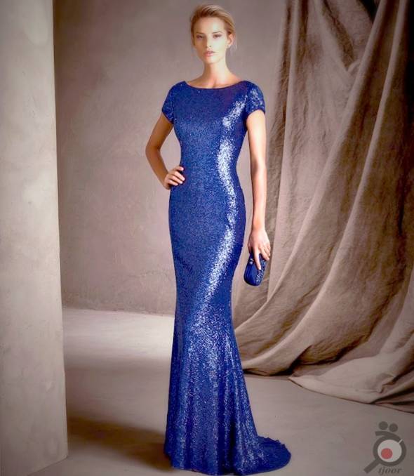 لباس مجلسی بلند رنگ آبی سیر