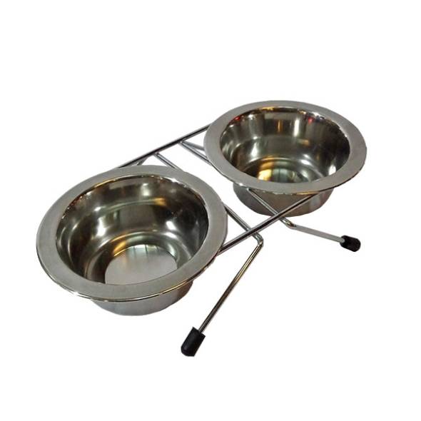 ظرف دوقلو استیل فلزی پایه دار مناسب سگ های آرام