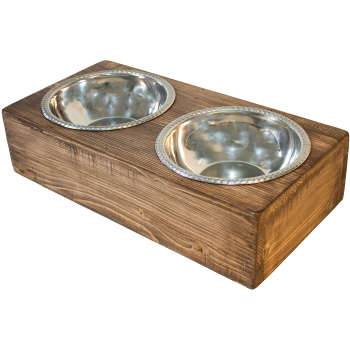ظرف غذای چوبی و استیل برای سگ