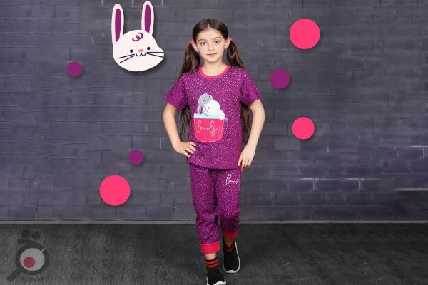 ست لباس راحتی مادر و دختر مدل بنفی